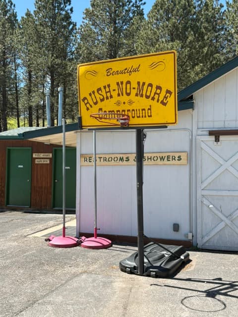 Outdoor basketball court for guests at Rush No More campground