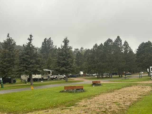 Panoramic view of Rush No More RV park and campground grounds